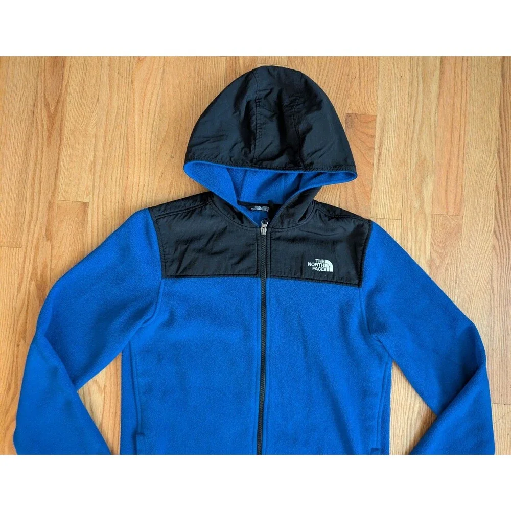 The North Face Youth Full Zip Fleece Jacket Youth XL 18-16 Blue Hooded Pockets